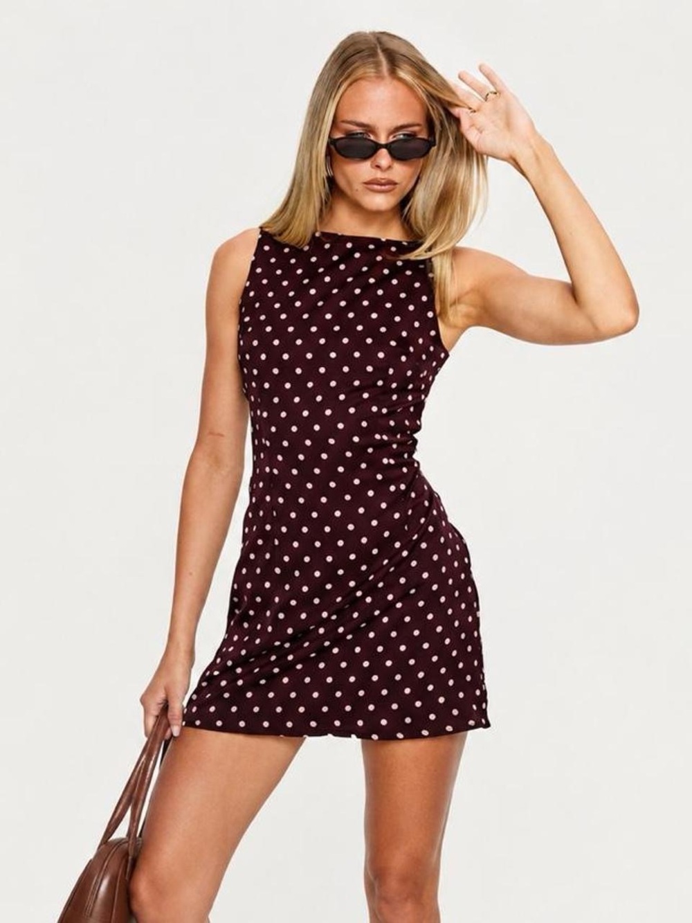 Princess Polly Burgundy Polka Dot Mini Dress